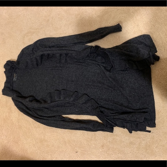Charcoal gray long sleeve cardigan with frills size large BCBGMAXAZRIA - Picture 3 of 4